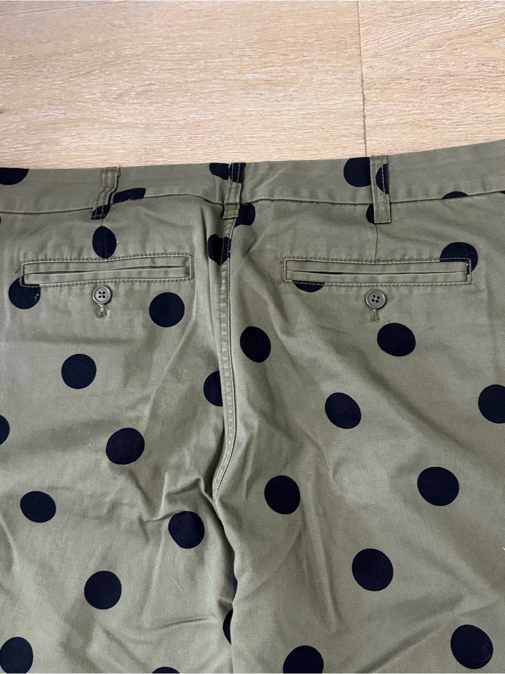 J Crew Olive Green Polka Dot Pants with Black Dots - Picture 9 of 9